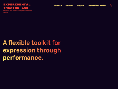 Front page of experimental theatre lab website